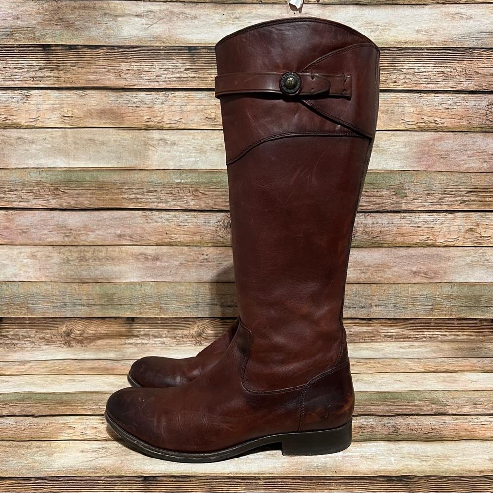 Frye Brown Leather Molly Button Tall Boots